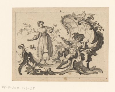 Cachimbo fumando e bebendo homem sentado sobre um ornamento rococó
Fumadores sentados sobre um ornamento rococó (título da série) de Johann Esaias Nilson