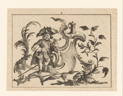 Fumador de cachimbo inclina-se contra um ornamento rococó
Homem fumador em ornamento rococó (título da série) de Johann Esaias Nilson