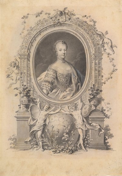Retrato da rainha Maria Antonieta em moldura ornamental, final do século XVIII. de Johann Esaias Nilson