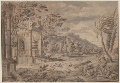 Ruínas antigas ao longo de uma costa de montanha de Johann Franciscus Ermels