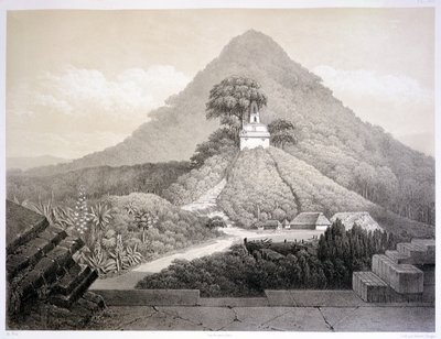 Vista pitoresca do Templo da Cruz, Palenque, placa 20 de "Antigos Monumentos do México", gravada por Hubert Clerget (1818-99) 1866 (litho) de Johann Friedrich Maximilian von (after) Waldeck