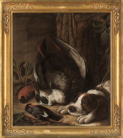 Um cão de caça e sua presa, 1768 de Johann Friedrich von Grooth