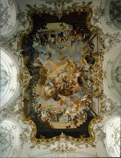 Arte Barroca: "A Virgem Rodeada de Santos" Fresco da Abóbada por Johann Georg Bergmuller (1688-1792) 1736 Igreja do Convento dos Agostinhos. 1732-1739 Diessen am Ammersee, Alemanha de Johann Georg Bergmuller