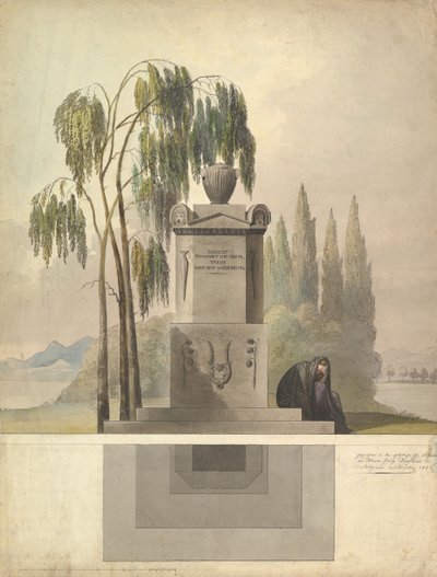 Design para uma Tumba, Rothgeisser em Nuremberga Elevação e Plano do Solo, 1826. de Johann Georg Dürschner