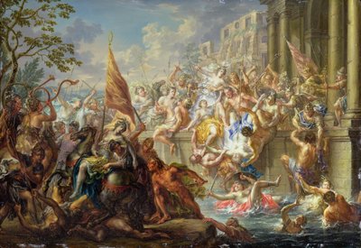 A Batalha das Amazonas, c.1730 (óleo sobre cobre) de Johann Georg Platzer