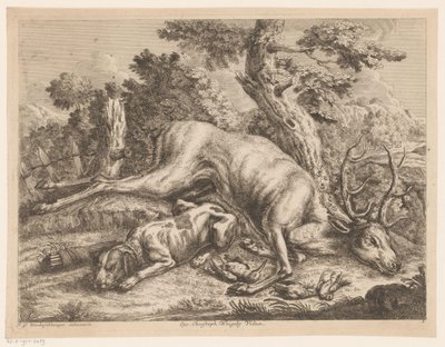 Cão de caça e cervos e aves de caça
Caça no exterior (título da série) de Johann Georg Wachsschlunger