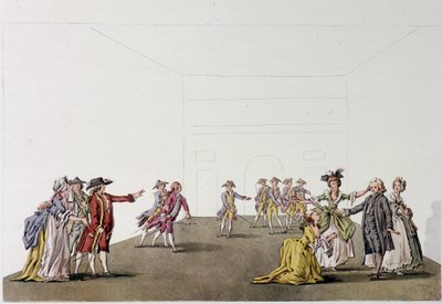 Última cena do "Père de famille" de Denis Diderot - fac simile - gravada após um desenho de Ziesenis, Coutellier, em "Histoire generale illustree du theatre". de Johann Georg Ziesenis