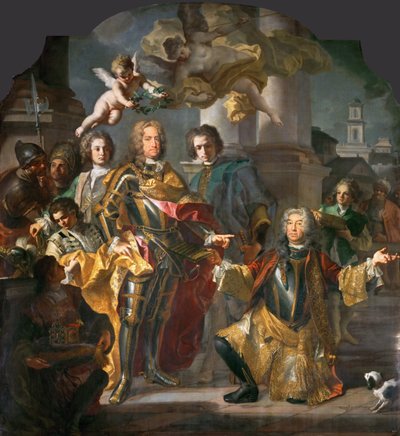 Imperador Carlos VI (1685-1740) e Conde Michael Johann von Althann (1679-1722) (Althann Dando a Carlos o Inventário das Pinturas em Stallburg em Viena) - Johann Gottfried Auerbach (1697-1753). Óleo sobre tela de Johann Gottfried Auerbach