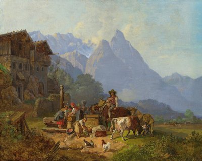 Heinrich Bürkel Aldeia de montanha com fonte c1845 de Johann Gottfried Steffan