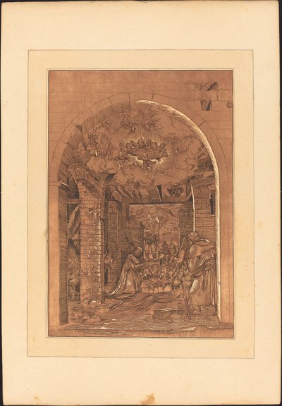A adoração dos pastores de Johann Gottlieb Prestel after a 16th Century German Artist