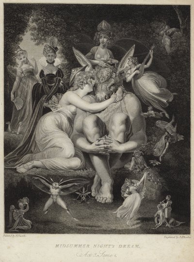 Titania beijando o fundo em um sonho de uma noite de verão de Johann Heinrich Füssli