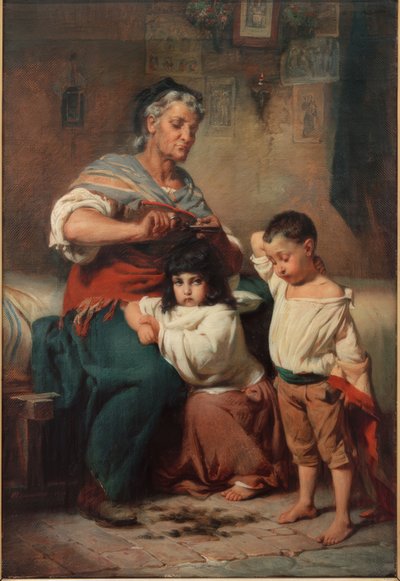 Avó, a cortar o cabelo dos netos de Johann Heinrich Hasselhorst