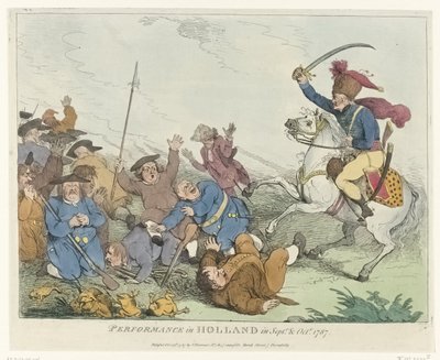 O Desempenho
Actuação na Holanda em Set.r & Out.r 1787 (título sobre o objecto)
Quatro desenhos animados ingleses sobre os Patriots em 1787 (título da série) de Johann Heinrich Ramberg