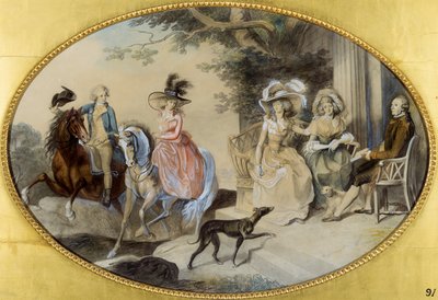 Lady St. Aubyn e sua família (caneta e pincel e tinta preta, aquarela e guache sobre papel) de Johann Heinrich Ramberg