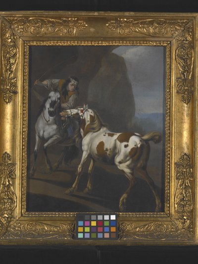 Indian Taming A Horse (óleo sobre tela) de Johann Heinrich Roos