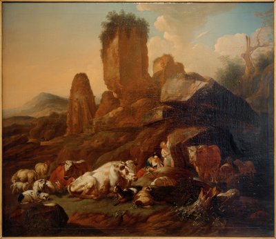Pastora e gado em repouso de Johann Heinrich Roos