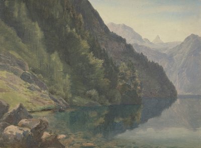 Costa arborizada no King Lake Königsee, primeira metade do século XIX. de Johann Heinrich Schilbach
