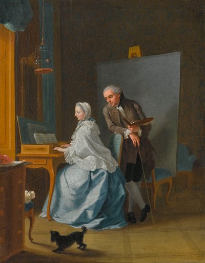 Auto-retrato com sua esposa Marie Sophie no espineta, 1756. de Johann Heinrich Tischbein the Elder
