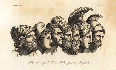 Bustos de sete heróis principais da Guerra de Tróia de Johann Heinrich Wilhelm (after) Tischbein