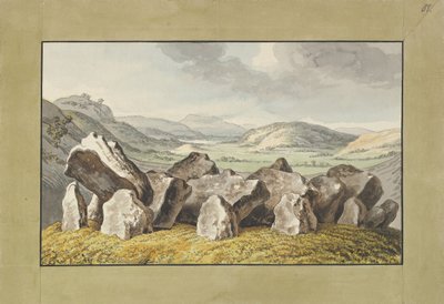 Um Círculo de Pedra Pré-histórico sobre um Monte, uma Paisagem Extensiva Além, em meados do século XIX, 18º aniversário. de Johann Heinrich Wilhelm Tischbein