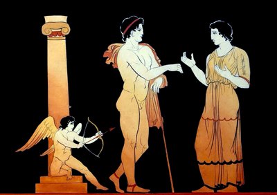 Eros apontando uma das suas flechas a um jovem casal que fala c.1796 (Gravação em Placa de Cobre) de Johann Heinrich Wilhelm Tischbein