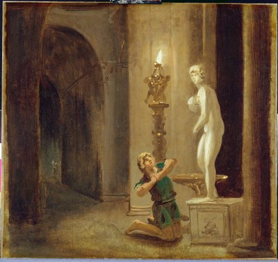 Pigmalião antes da estátua de Vênus, c.1800 (óleo sobre papel) de Johann Heinrich Wilhelm Tischbein