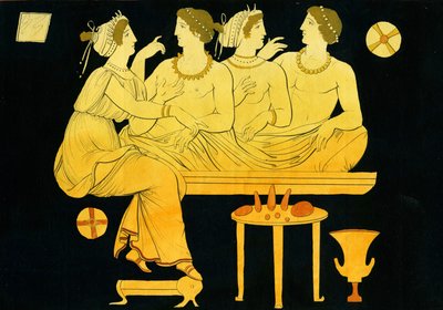 Dois jovens sendo entretidos por Hetairai durante um Simpósio c.1796 de Johann Heinrich Wilhelm Tischbein