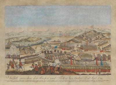 Incidente entre os exércitos russo e otomano em Galati em 20 de abril de 1789, 1789. de Johann Hieronymus Loeschenkohl