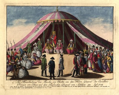 A deposição do Paxá de Khotyn pelo príncipe Josias de Saxe-Coburg e General..., setembro de 1788. de Johann Hieronymus Loeschenkohl