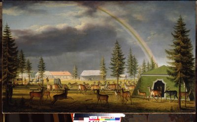 O Menagerie no Gatchina Palace Park. Pintura de Johann Jakob Mettenleiter (1750-1825) de Johann Jakob Mettenleiter