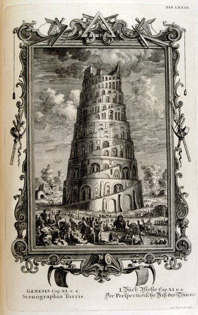 Plano da Torre de Babel visto de lado de Johann Jakob Scheuchzer