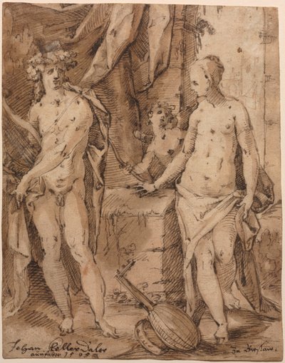 Apolo com Erato e Cupido, 1595. de Johann Kellerthaler