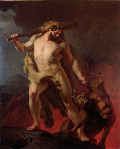Hércules remove Cerberus dos portões do inferno, 1855 de Johann Koler