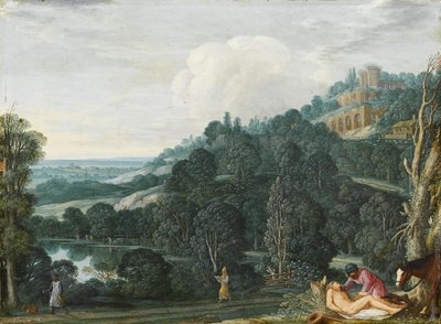 Uma paisagem extensa com O Bom Samaritano de Johann König