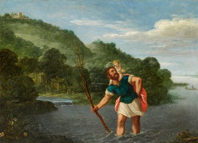 São Cristóvão carregando o Menino Jesus numa paisagem de Johann König