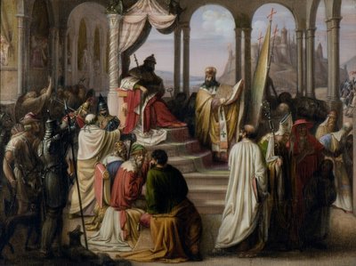 O príncipe Vladimir escolhe uma religião em 988. Uma disputa religiosa na corte russa, 1822 de Johann Leberecht Eggink
