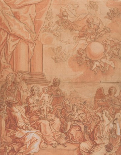 A Virgem e o Menino com Santos e Anjos, e Deus Pai no Céu, em meados do século XVIII. de Johann Lorenz Haid