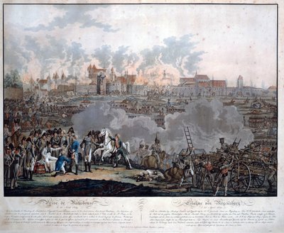A Batalha de Ratisbon em 23 de Abril de 1809 (bataille de Ratisbonne ou Regensburg) - Rugendas, Johann Lorenz, o Jovem (1775-1826) - 1809 - Aquatint - 54,6x65,4 - Colecção Privada de Johann Lorenz Rugendas