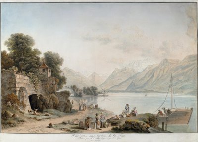 Vista do Lago de Genebra a partir de La Tour-de-Peilz de Johann Ludwig Aberli