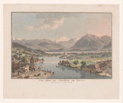 Vista do Lago Thuner a partir do Castelo de Thun
Vue prise du chateau de Thoun (título sobre o objecto) de Johann Ludwig Aberli