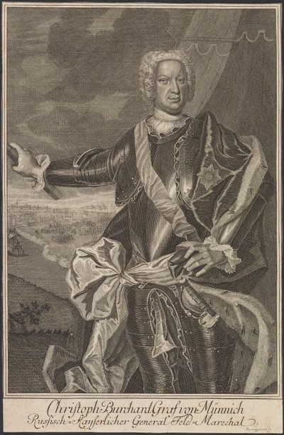 Retrato do Conde Burkhard Christoph von Münnich 1683-1767. de Johann Martin Bernigeroth