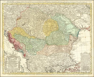 Mapa de 1744 da península dos Balcãs centrado no Reino da Hungria por Johann Matthias Hase de Johann Matthias Hase