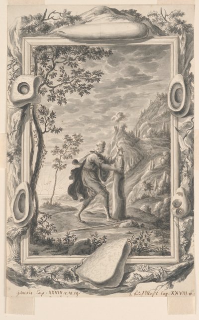 Estudo para Jacó derrama óleo sobre a pedra em Betel, Placa 87, Physica Sacra de Johann Melchior Füssli