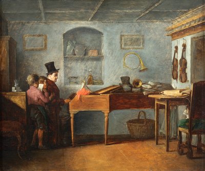 O mestre da escola com os rapazes a cantar ao piano par Johann Michael Neder de Johann Michael Neder