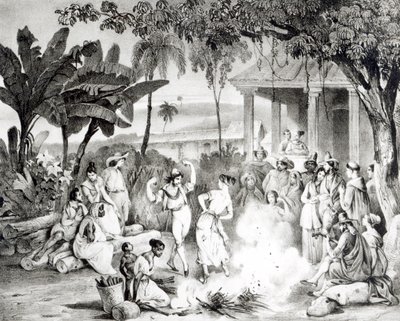 Dança Landu, gravada por Victor Adam e Monthellier (litho) (foto bw) de Johann Moritz Rugendas