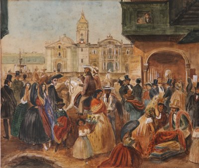 Estudo para a praça principal de Lima de Johann Moritz Rugendas