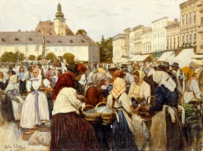 A Praça do Mercado, Misfrau (óleo sobre tela) de Johann Nepomuk Geller