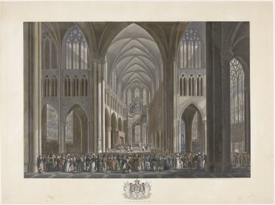 Inauguração do Rei Guilherme I na Igreja de St Gudula, em Bruxelas, a 21 de Setembro de 1815
Doze pratos da chegada e inauguração de William I em Bruxelas e as batalhas de Quatre-Bras e Waterloo em 1815 (título da série) de Johann Nepomuk Gibèle (possibly)