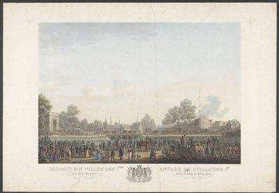 Entrada de William the 1st na Cidade de Bruxelas a 30 de Março de 1815 / Entrée de Guillaume 1er dans la Ville de Bruxelles, le 30 Mars 1815 (título sobre o objecto)
Doze pratos da chegada e inauguração de Guilherme I em Bruxelas e as batalhas em Quatre-B de Johann Nepomuk Gibèle
