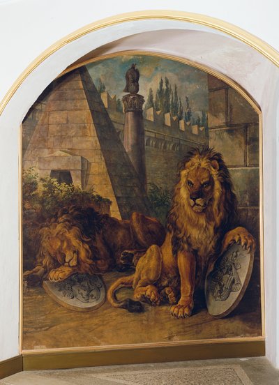 Leão com o brasão de armas da Casa de Habsburgo-Lorena de Johann Nepomuk Höchle